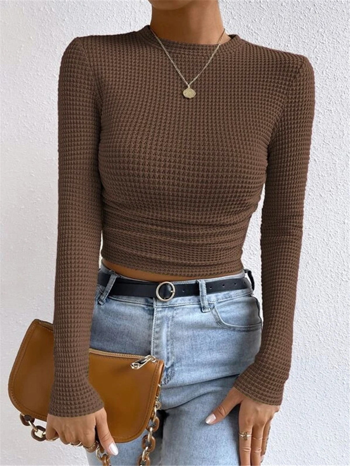 Plain Waffle Slim Sweater