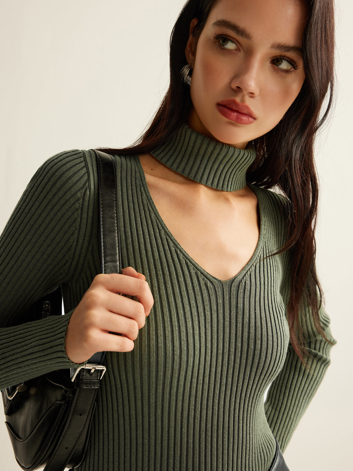 Mock Neck Skinny Knit Top