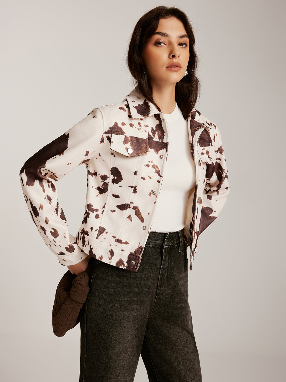 Cow Printed Tweed Short Jacket