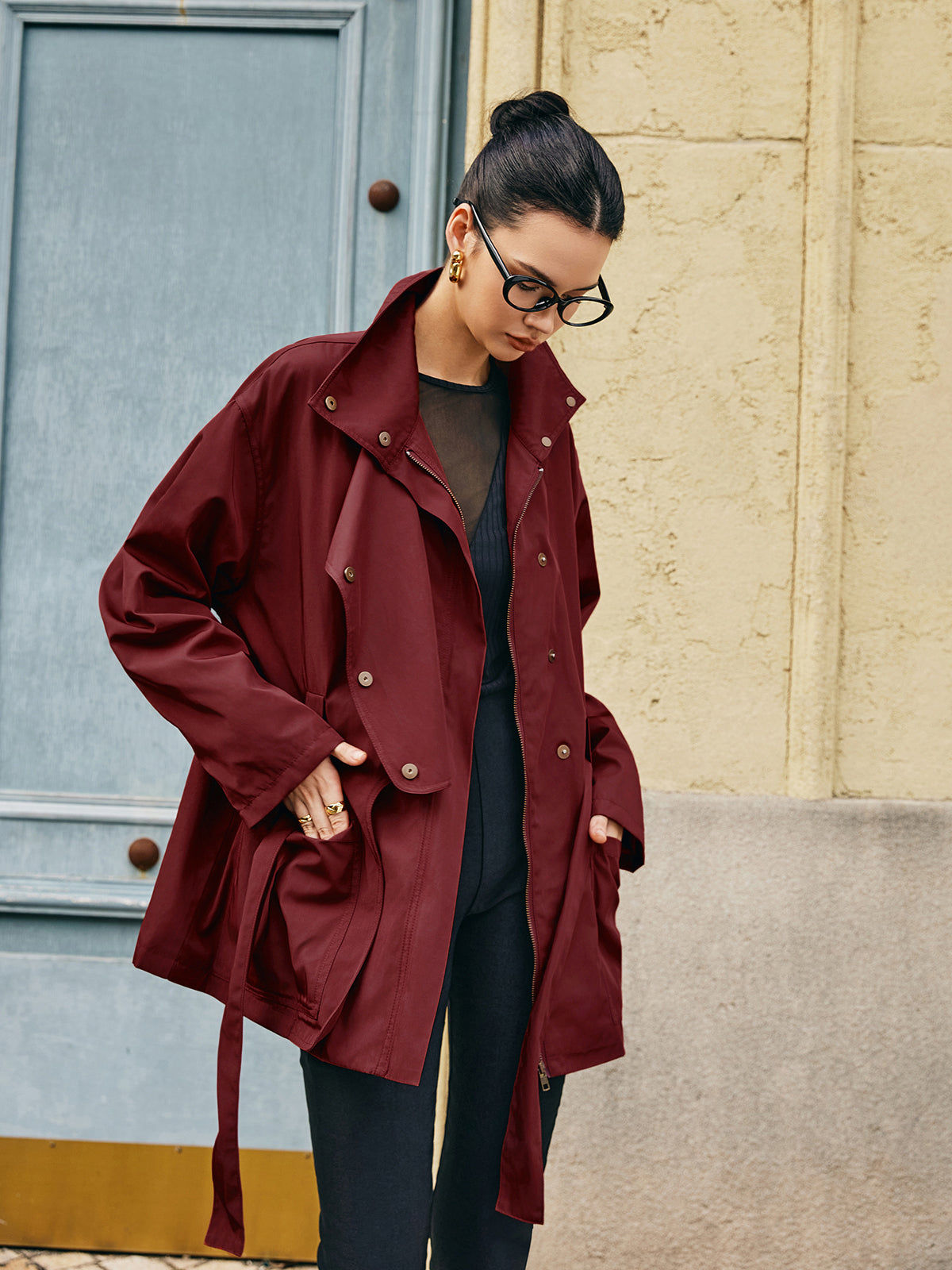 Retro Asymmetrical Belted Trench Coat