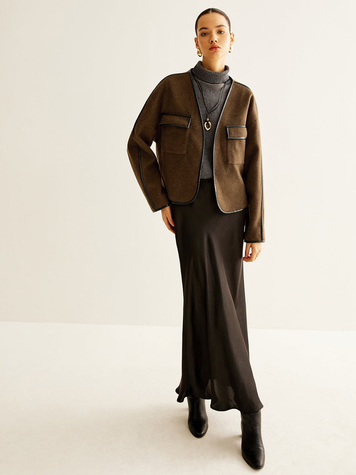 Leisure Contrast Trim Tweed Coat