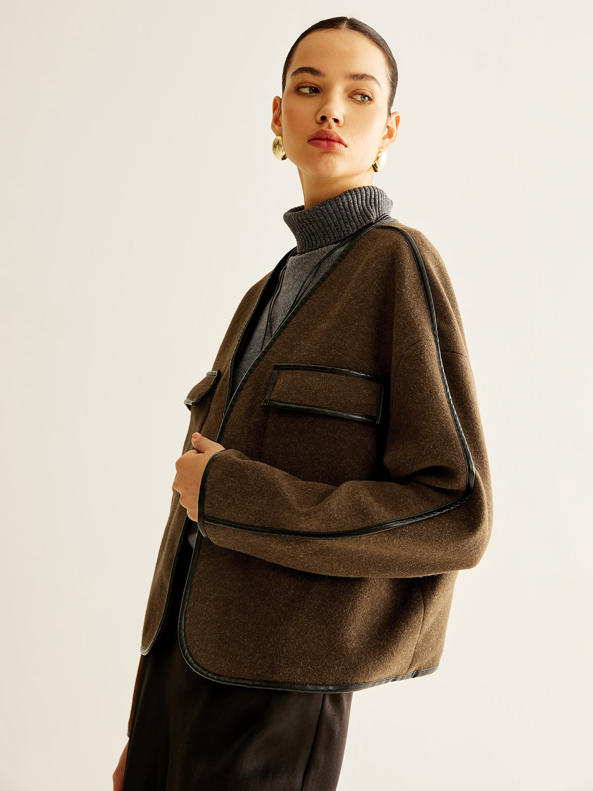 Leisure Contrast Trim Tweed Coat