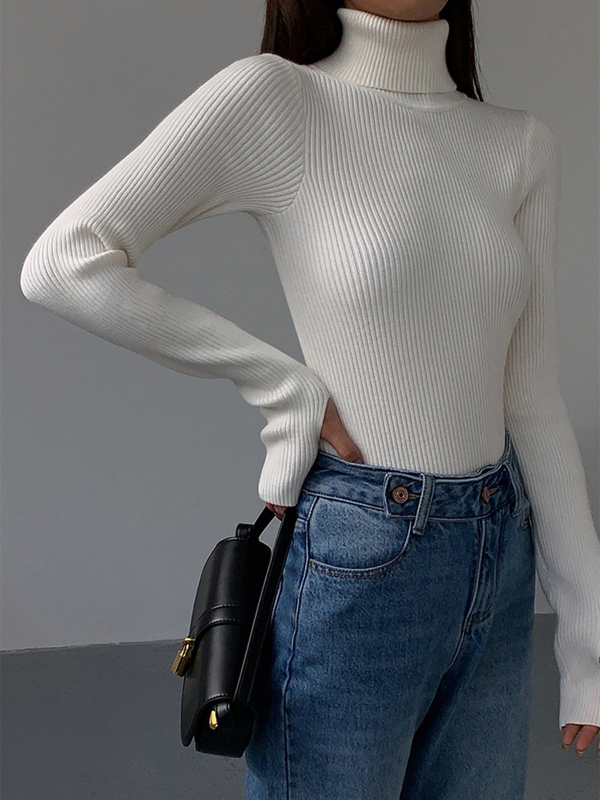 Minimalistisk Turtleneck Slim Knit Top