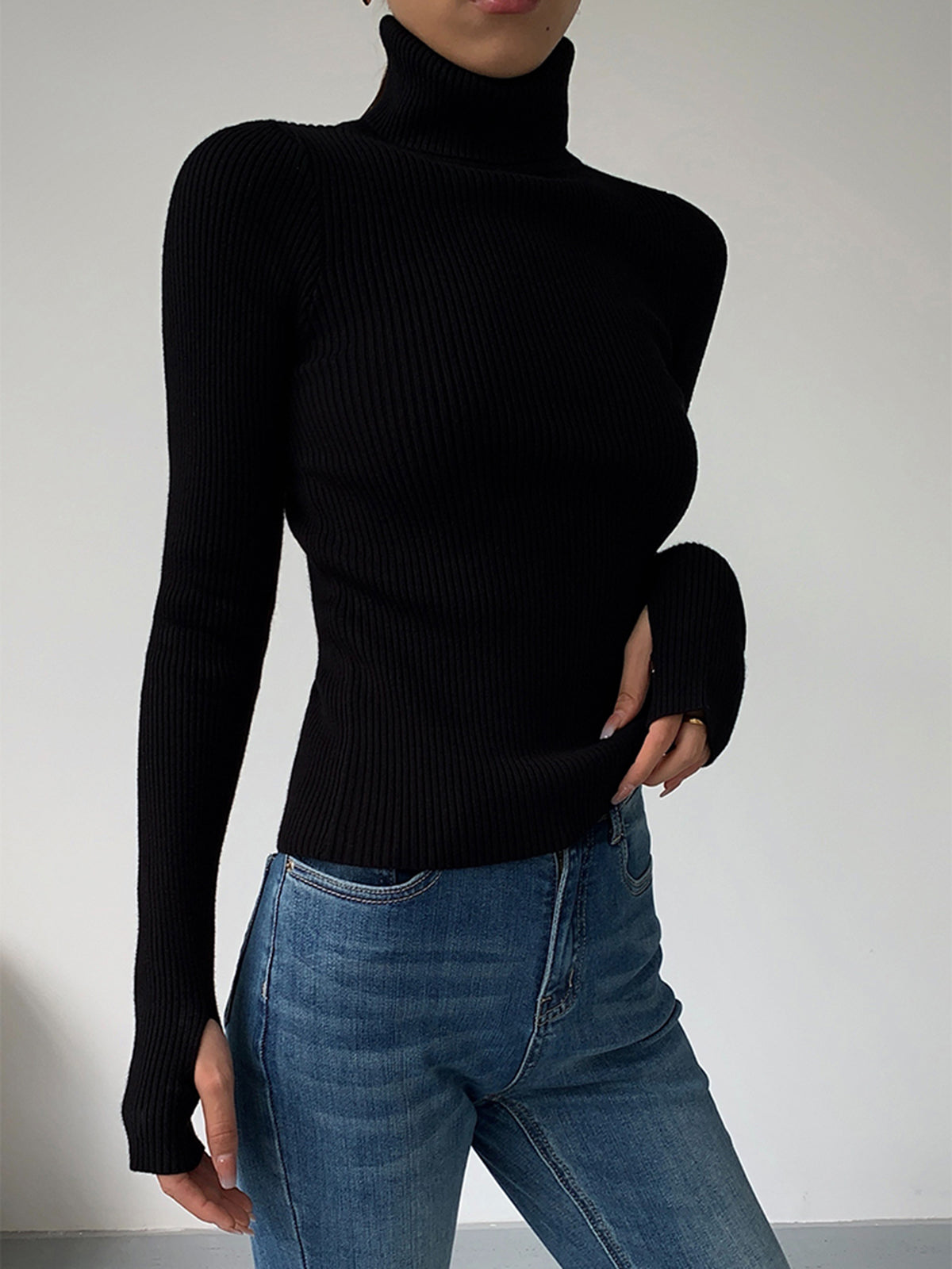 Minimalistisk Turtleneck Slim Knit Top