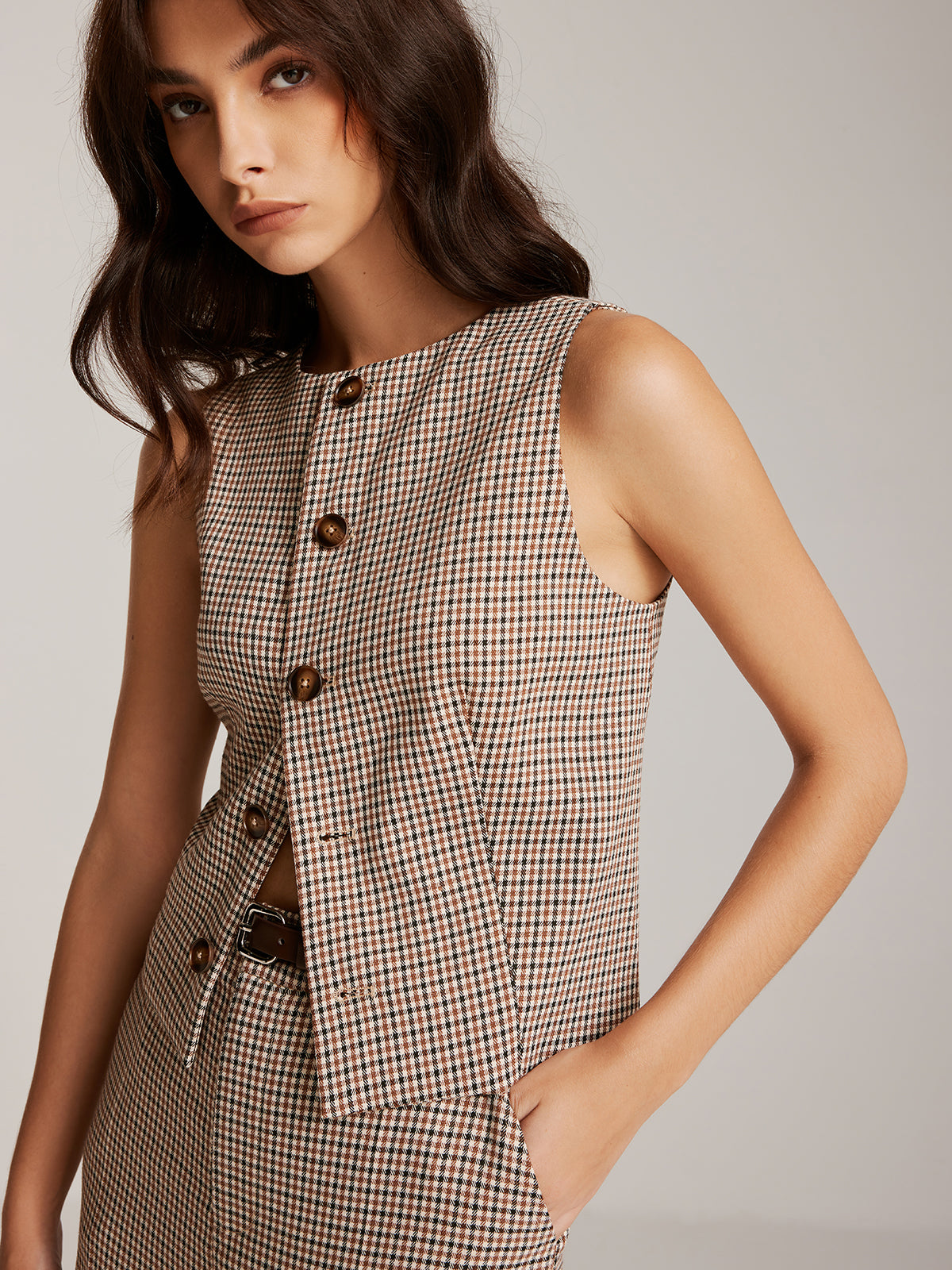 Elegant Plaid Button Vest