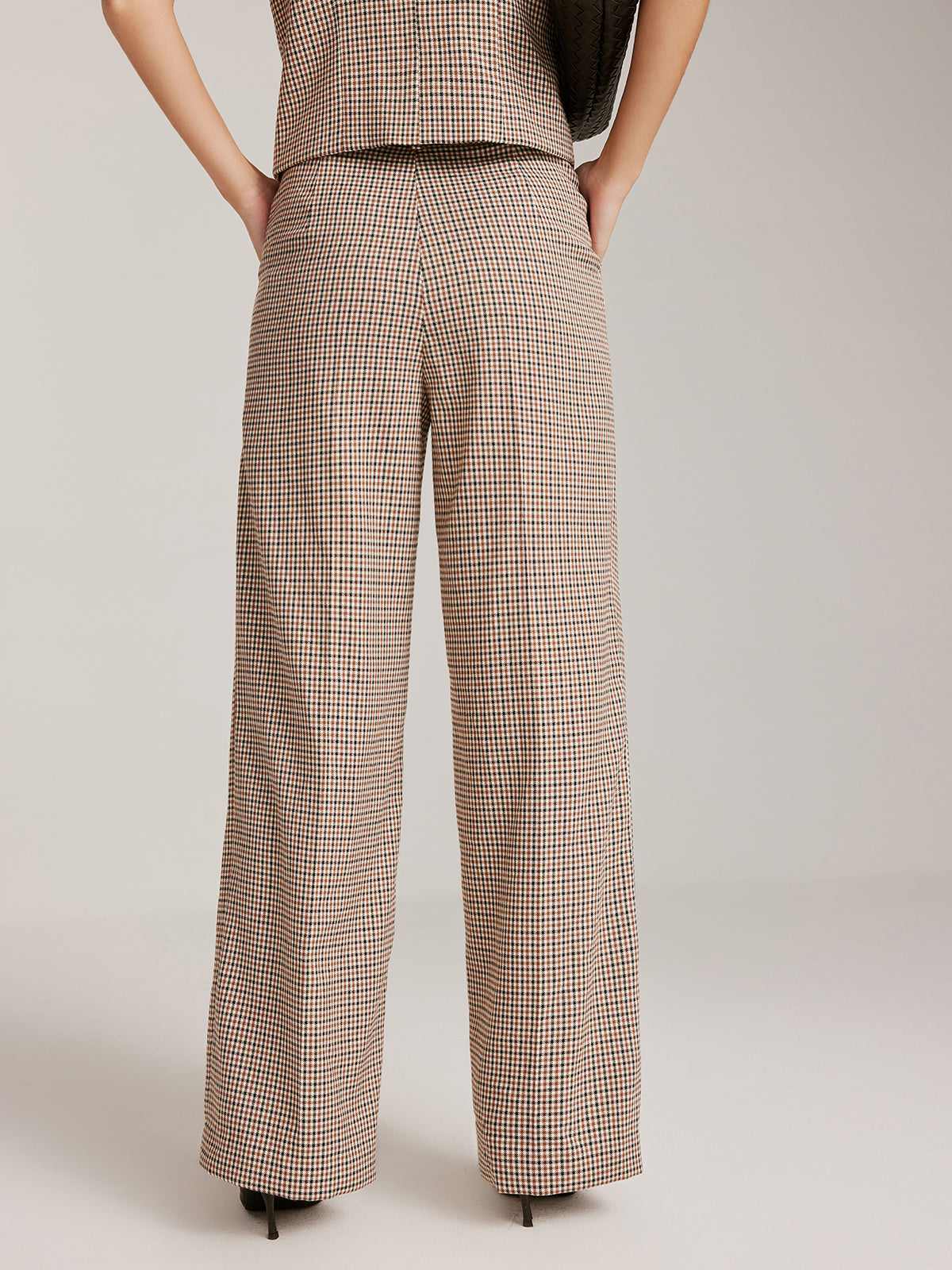 High-Waist Plaid Belted Pants