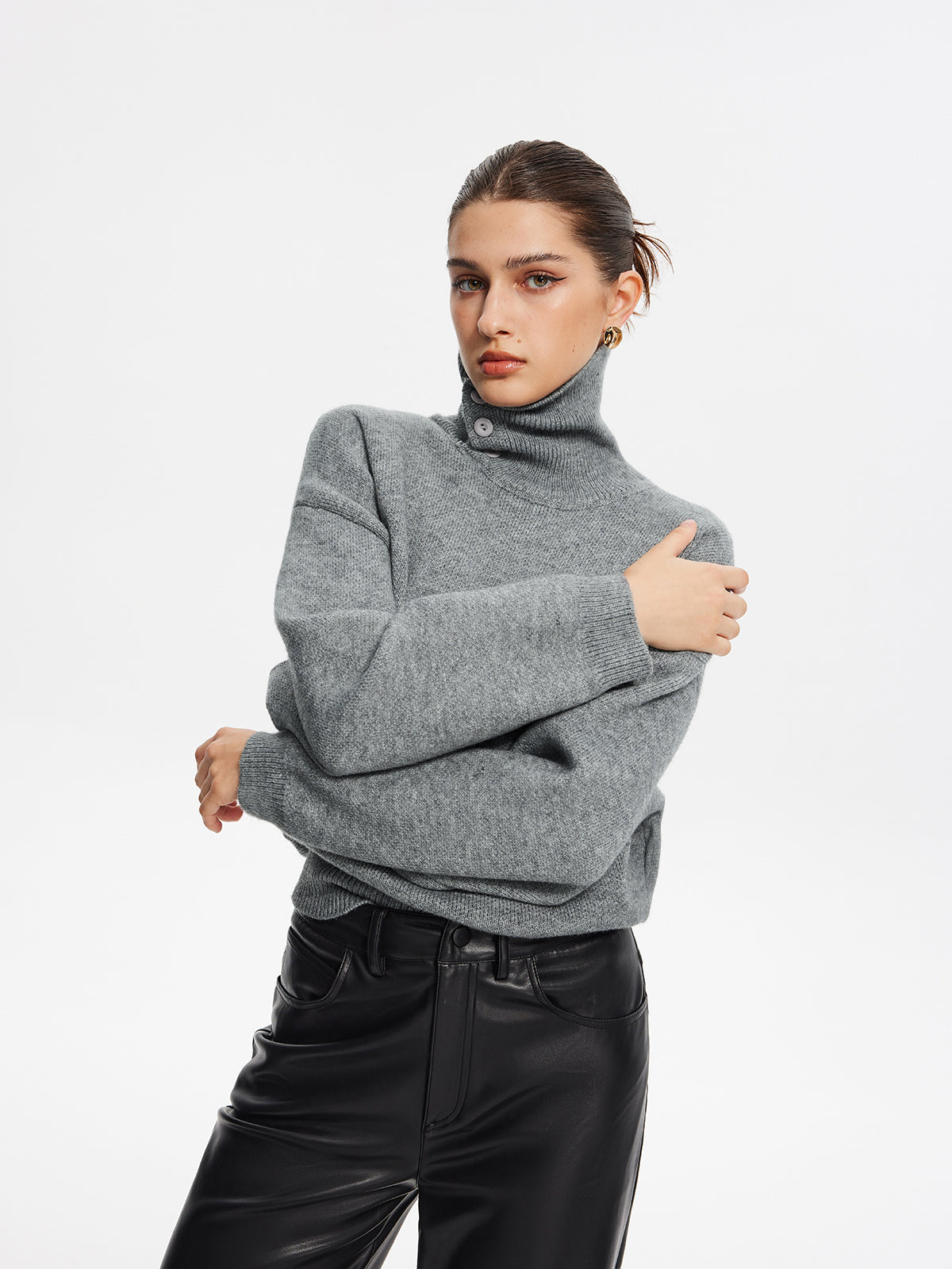 Minimalist Button Turtleneck Sweater