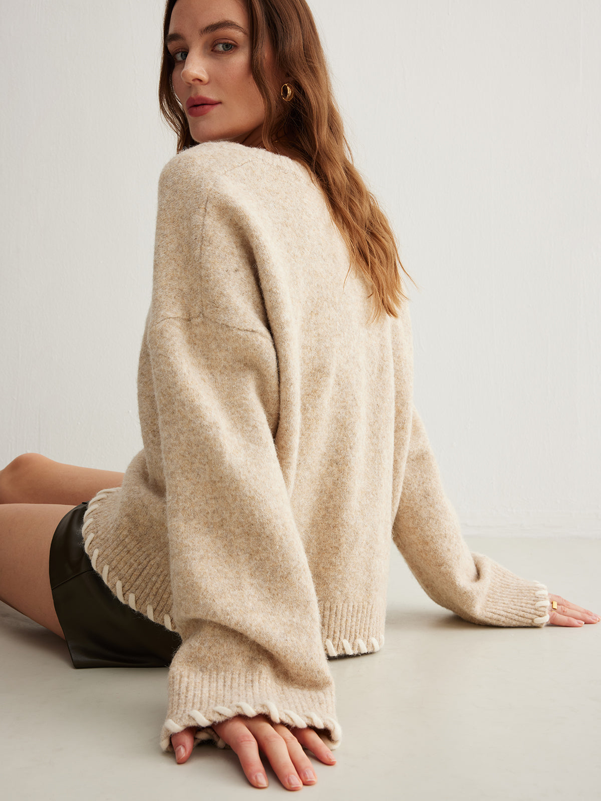 Wool-Blend Embroidered Trim Sweater