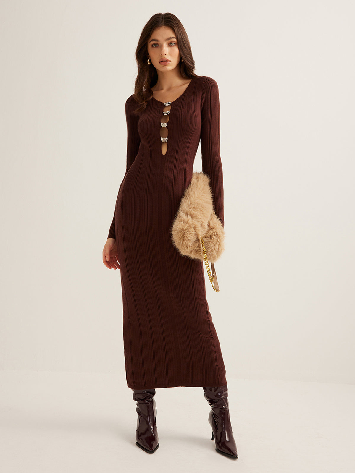 Cutout Slim Sweater Long Dress