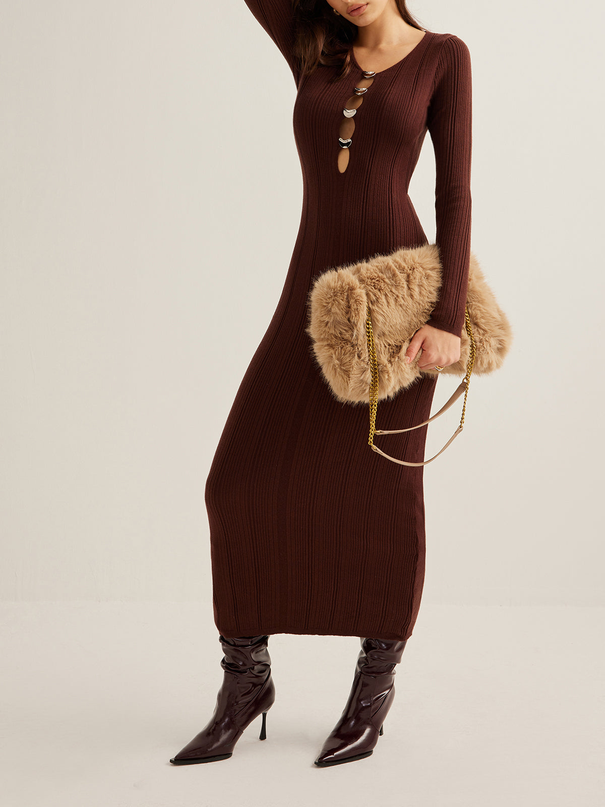 Cutout Slim Sweater Long Dress