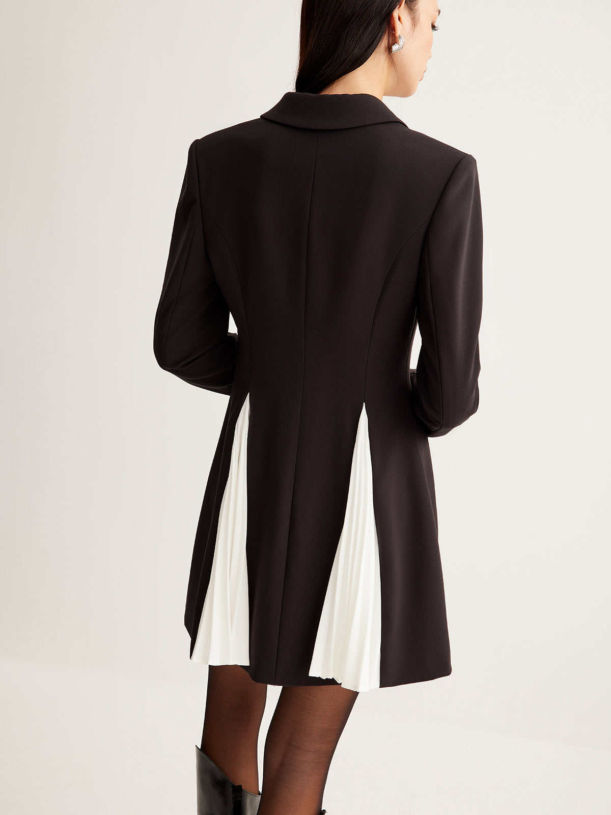 Metal-Button Pleated Blazer Dress