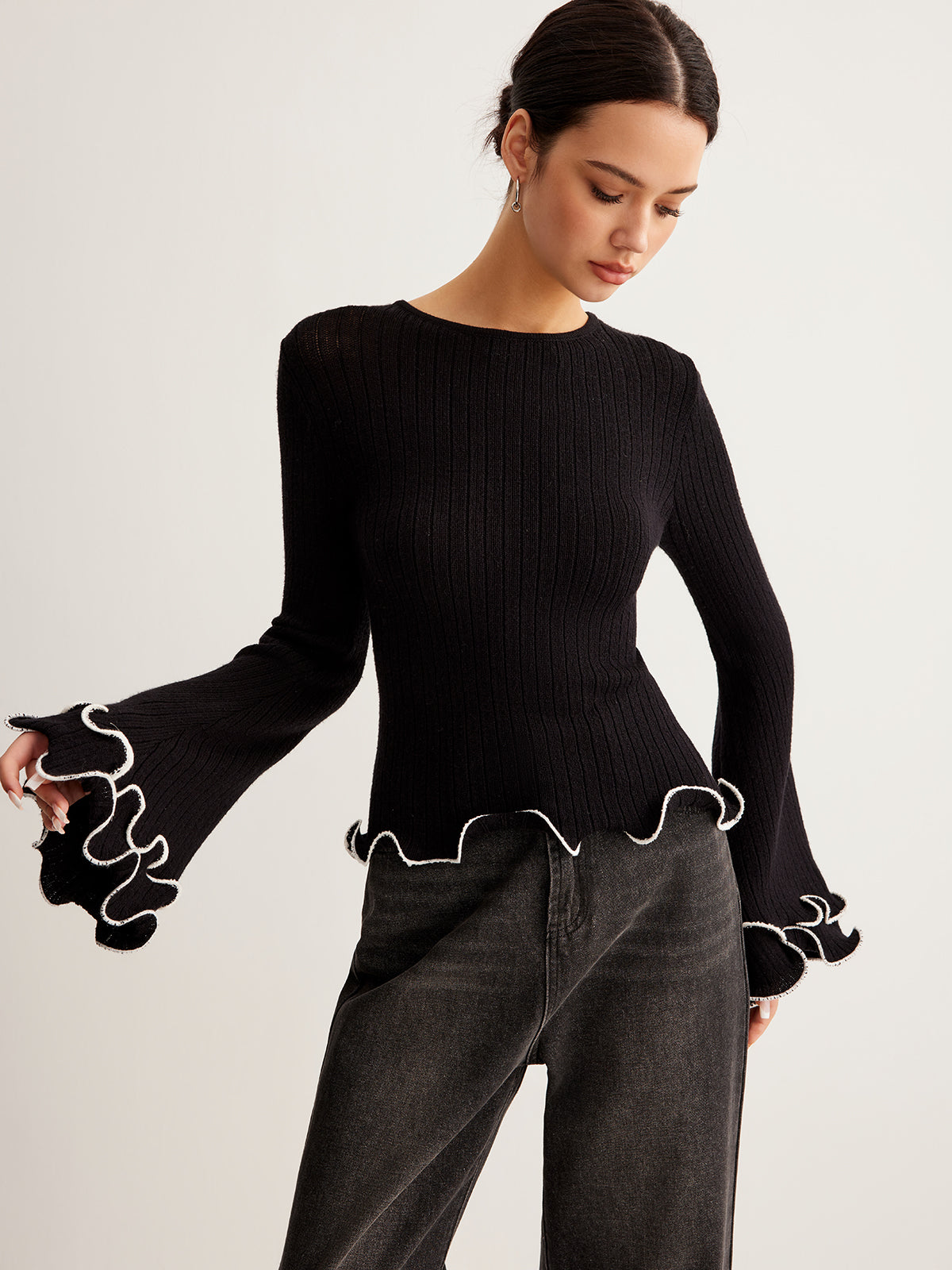 Contrast Ruffle Sweater