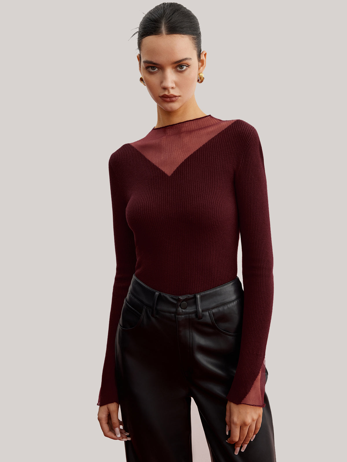 Minimalist Sheer Ribbed Stretch Sweater