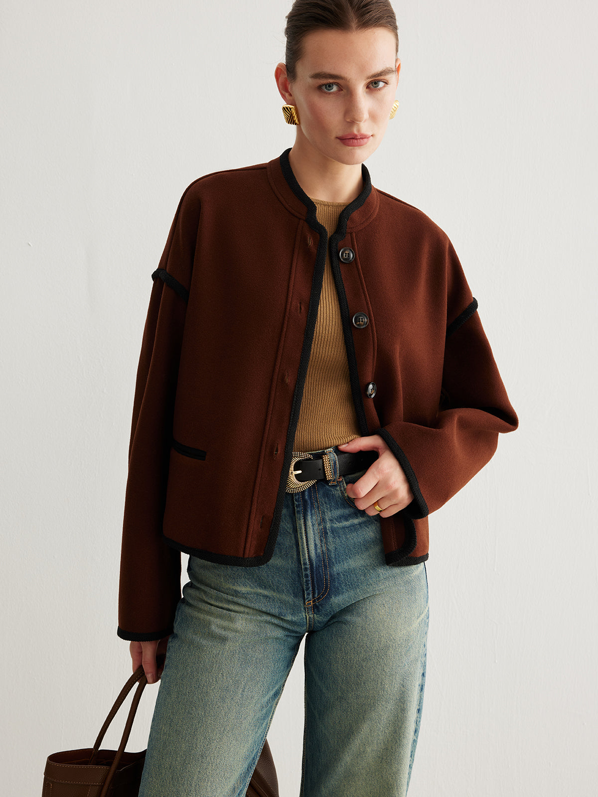 Minimalist Contrast Trim Tweed Jacket