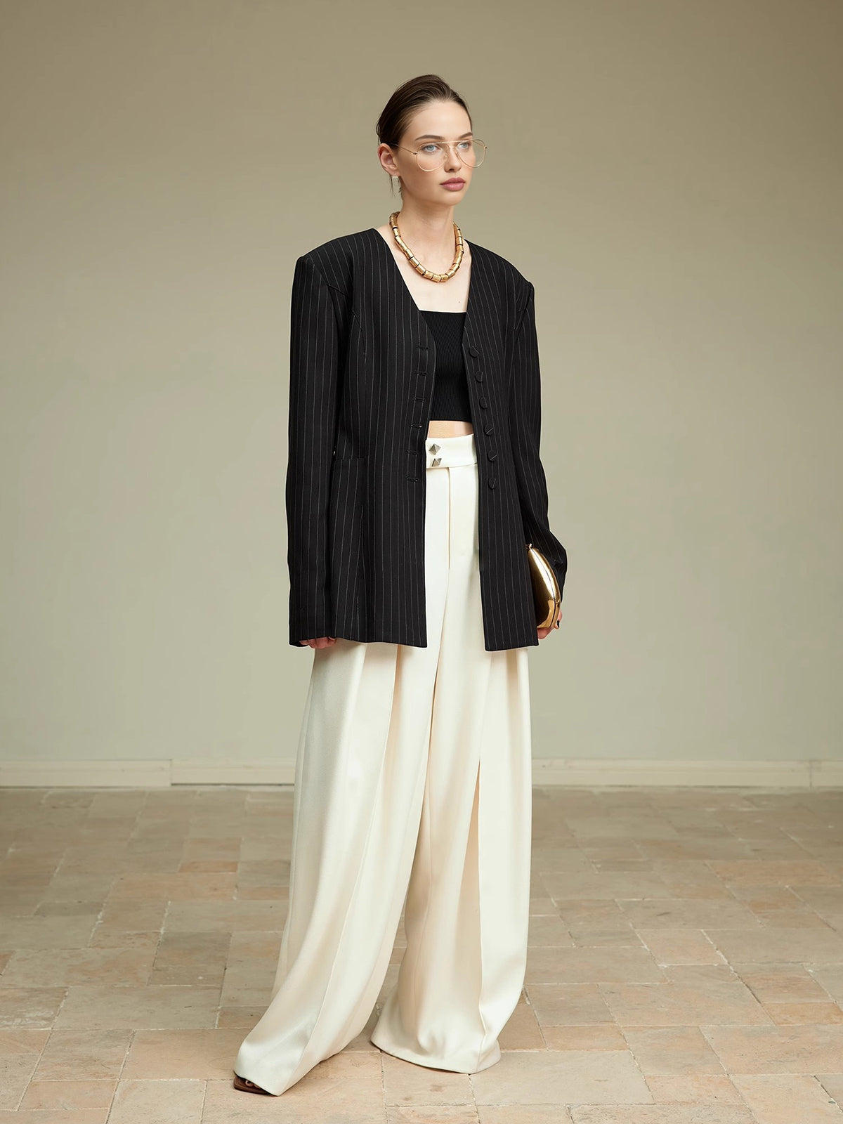 High-Waist Pleated Wide-Leg Pants