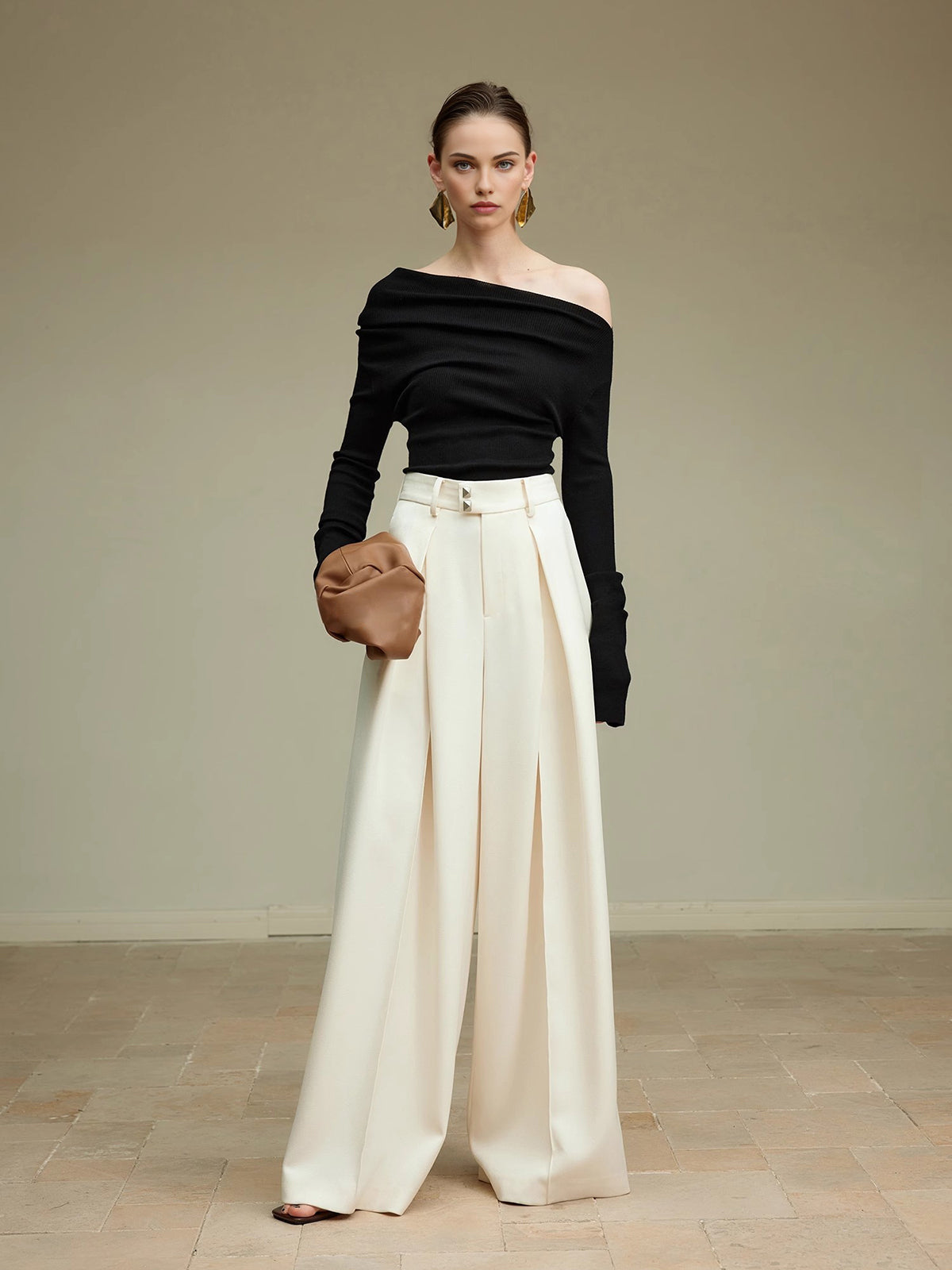 High-Waist Pleated Wide-Leg Pants