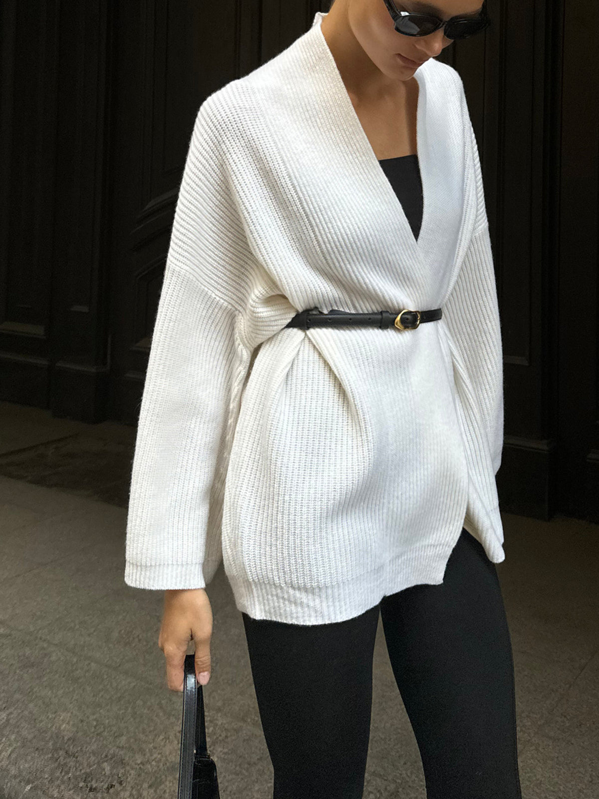 Minimalist Ribbed Belted Cardigan