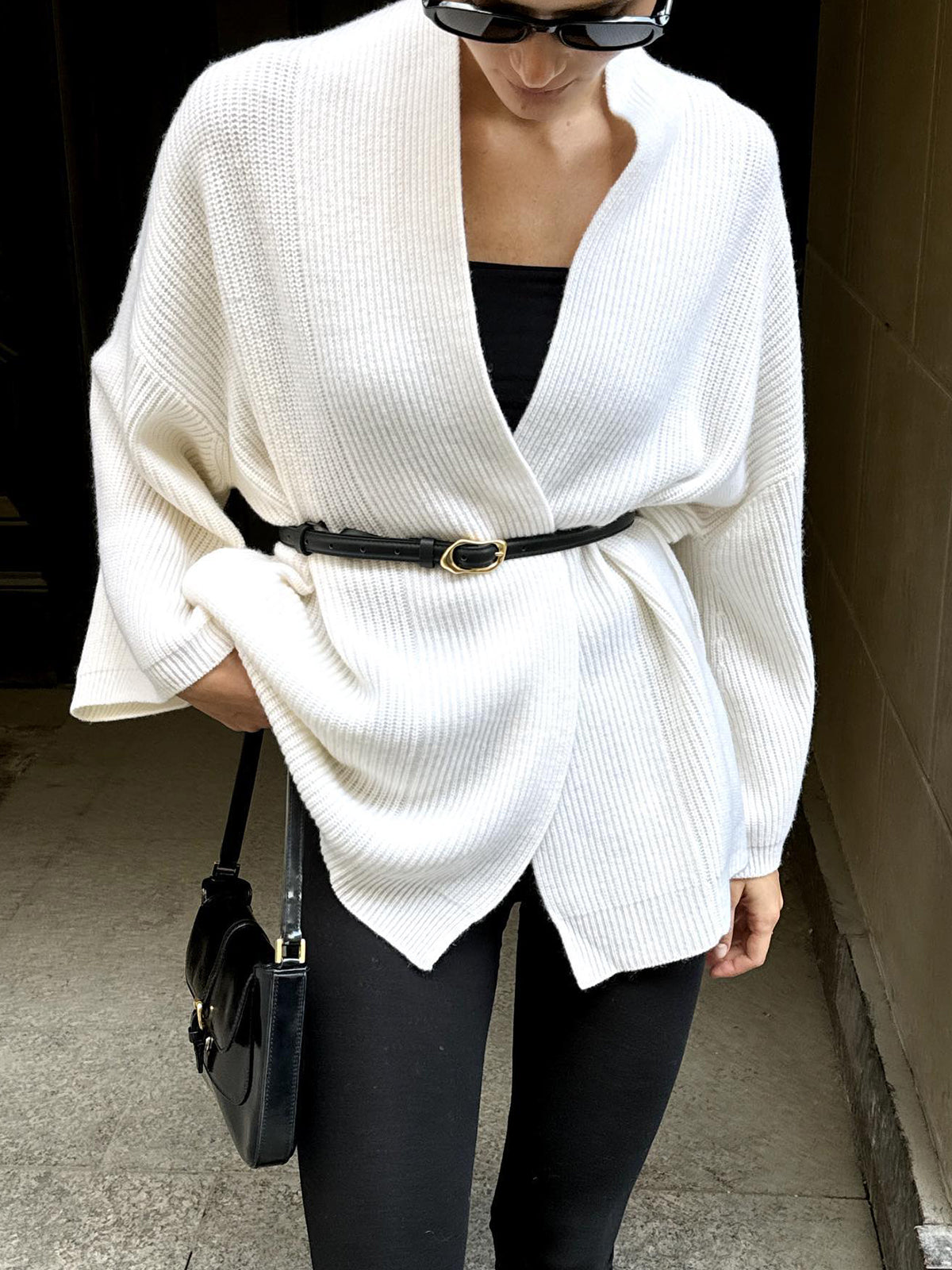 Minimalist Ribbed Belted Cardigan