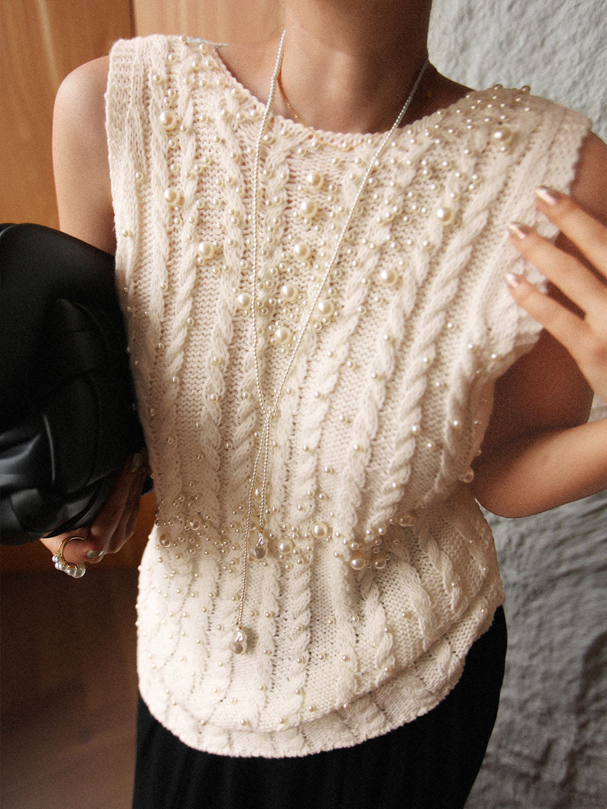 Rhinestone Pearl-Decor Sweater Vest