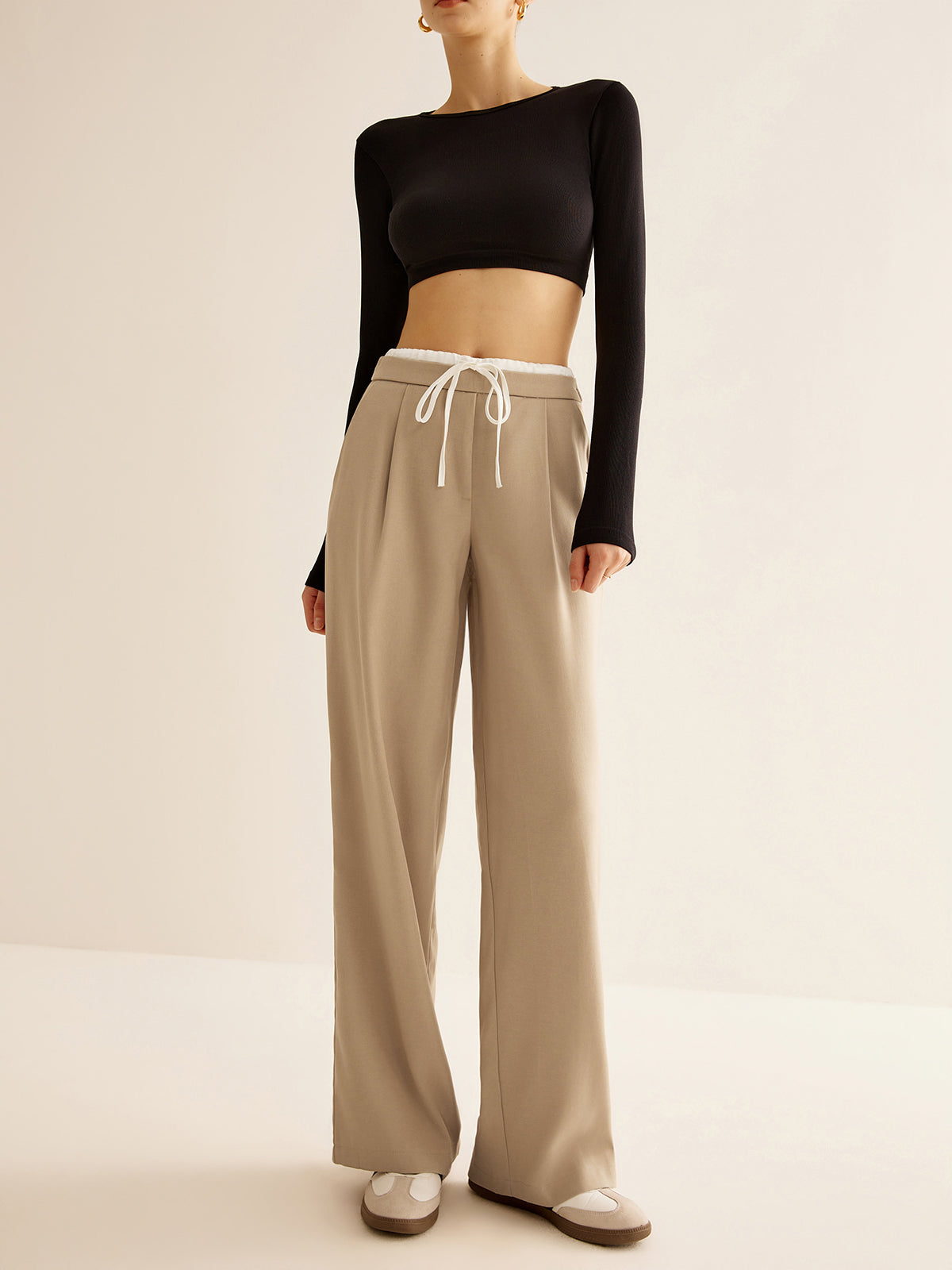 Contrast Trim Drawstring Pants