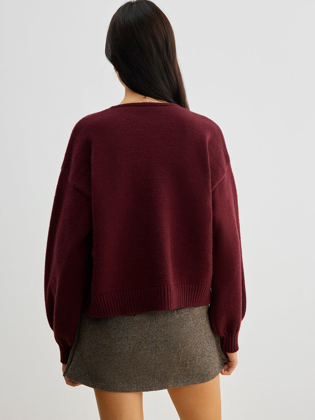 Velvet-Bow Lantern Sleeve Sweater