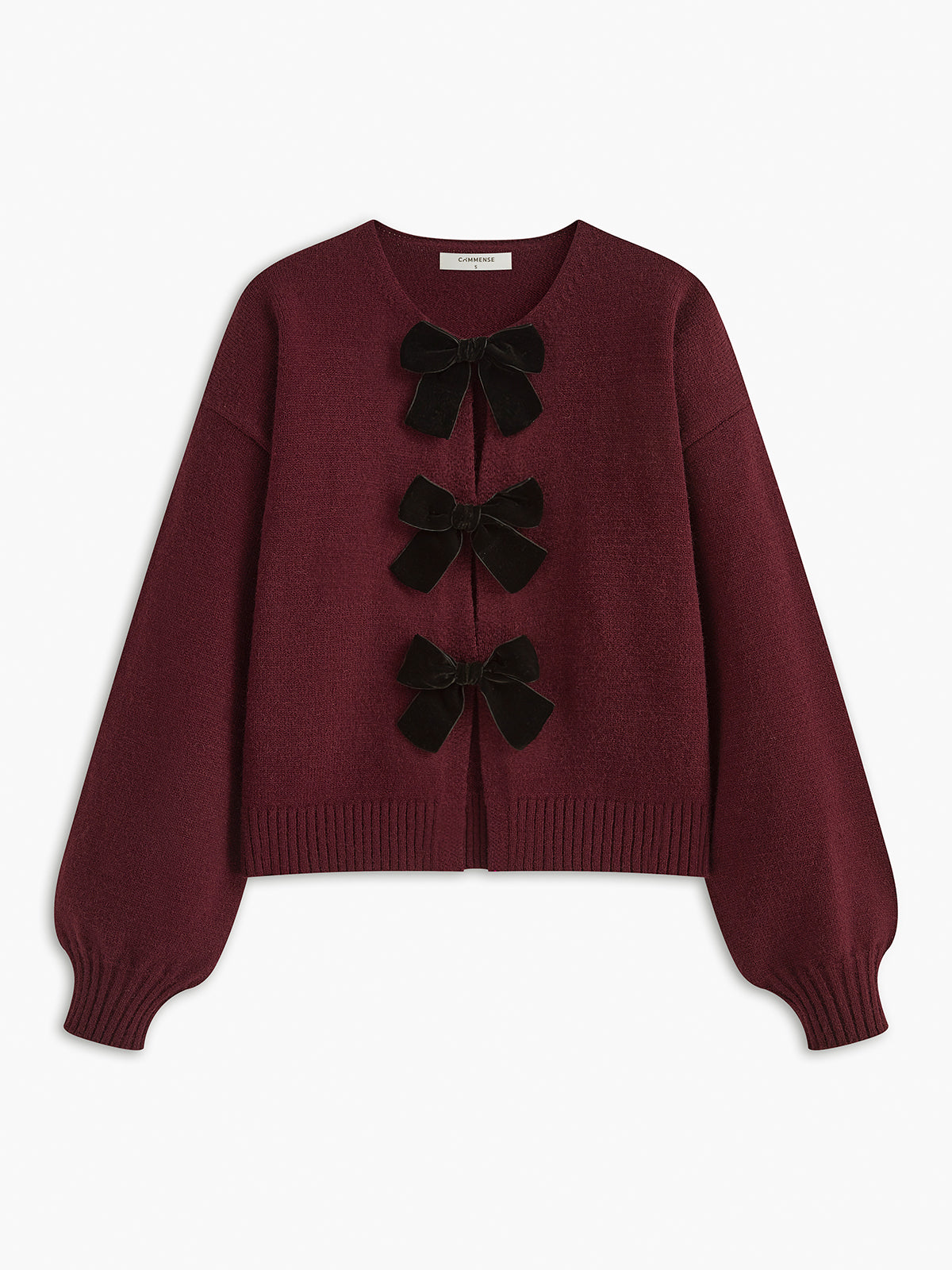 Velvet-Bow Lantern Sleeve Sweater