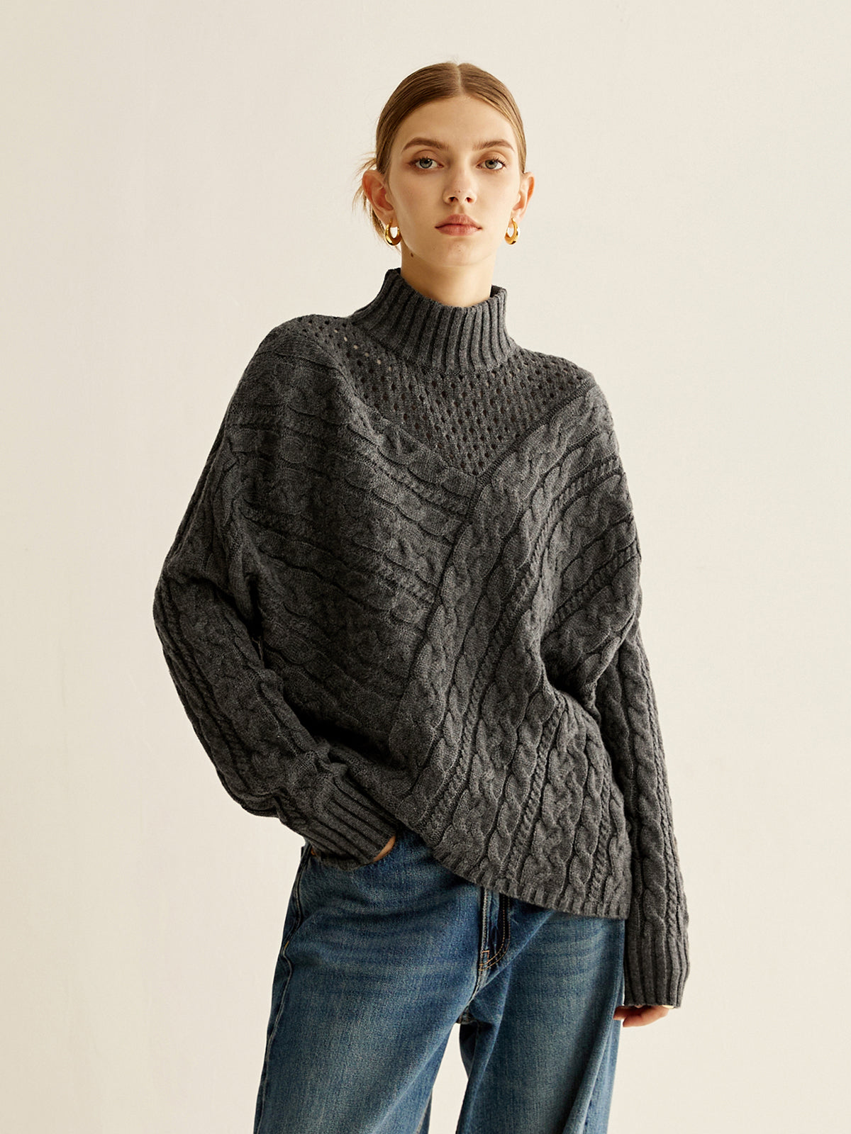 Asymmetrical Mock-Neck Sweater