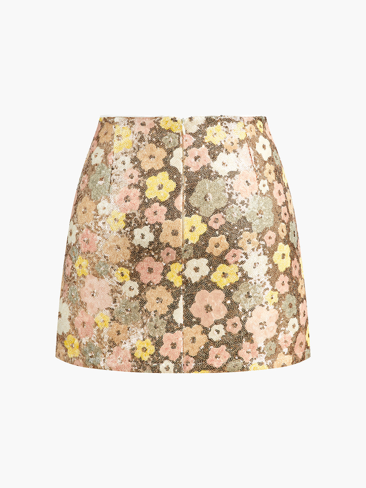 Floral Sequins Zipper Mini Skirt