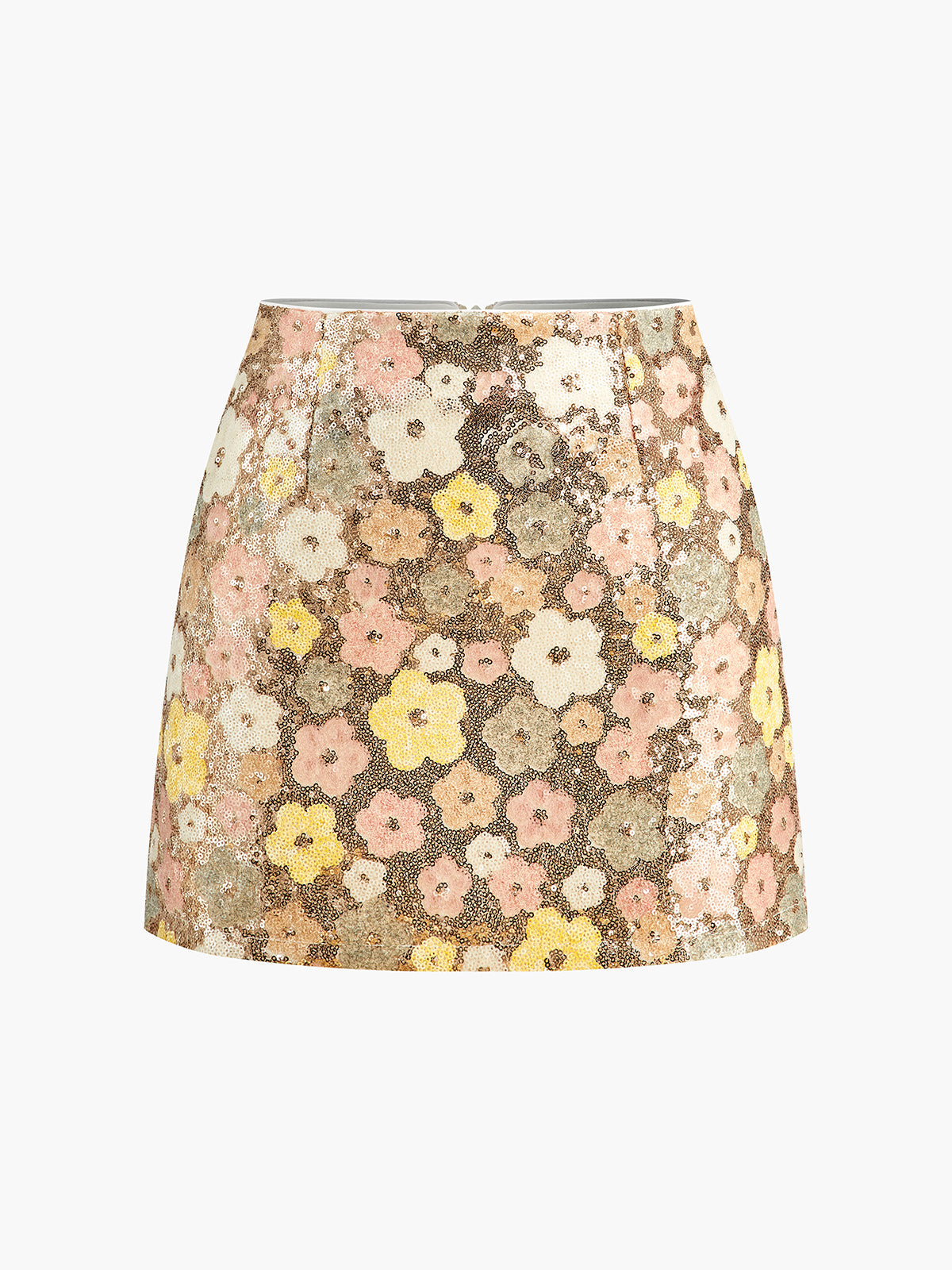 Floral Sequins Zipper Mini Skirt