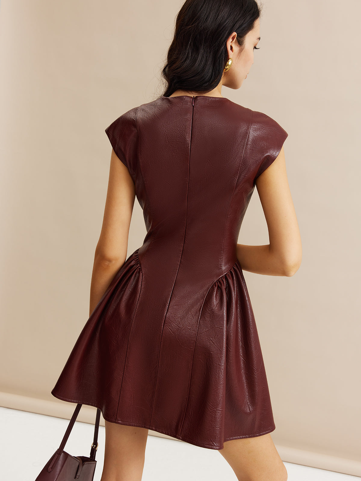 Faux Leather Panel Pleated Dress