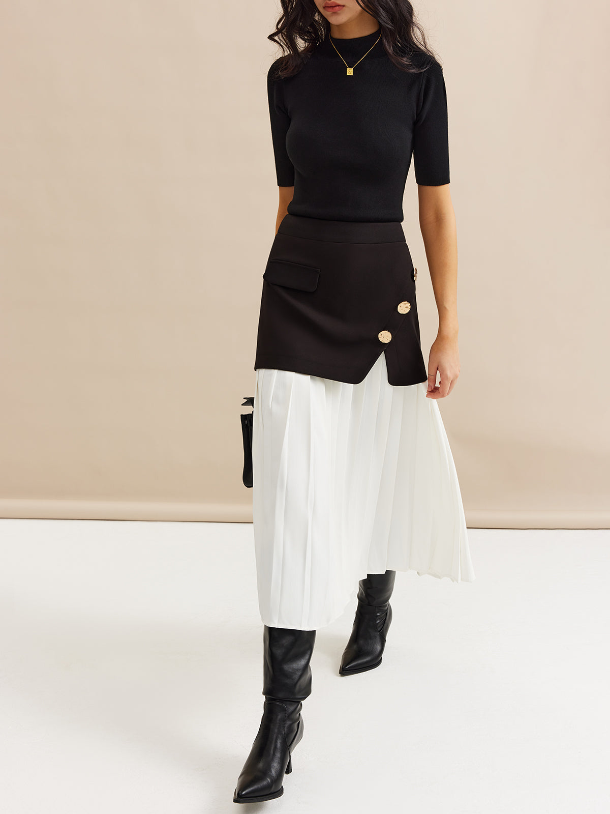 Pleated Panel Midi Skirt