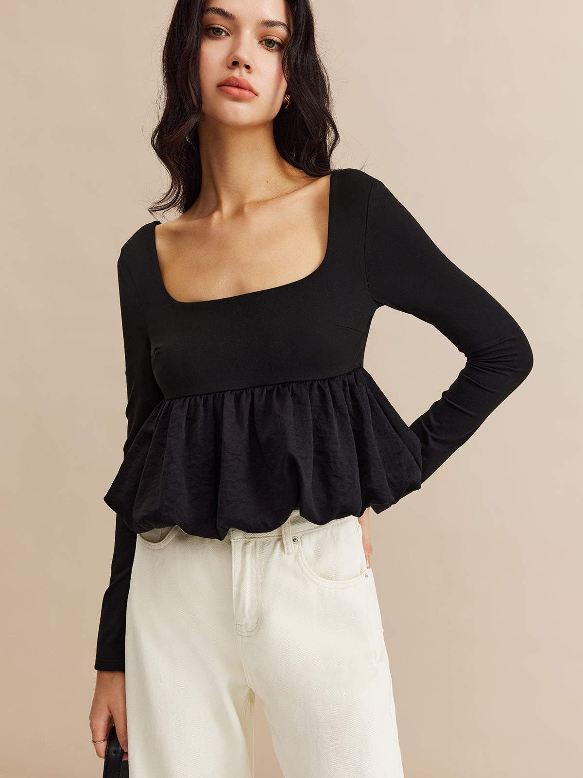 Square Neck Bud Waist Blouse