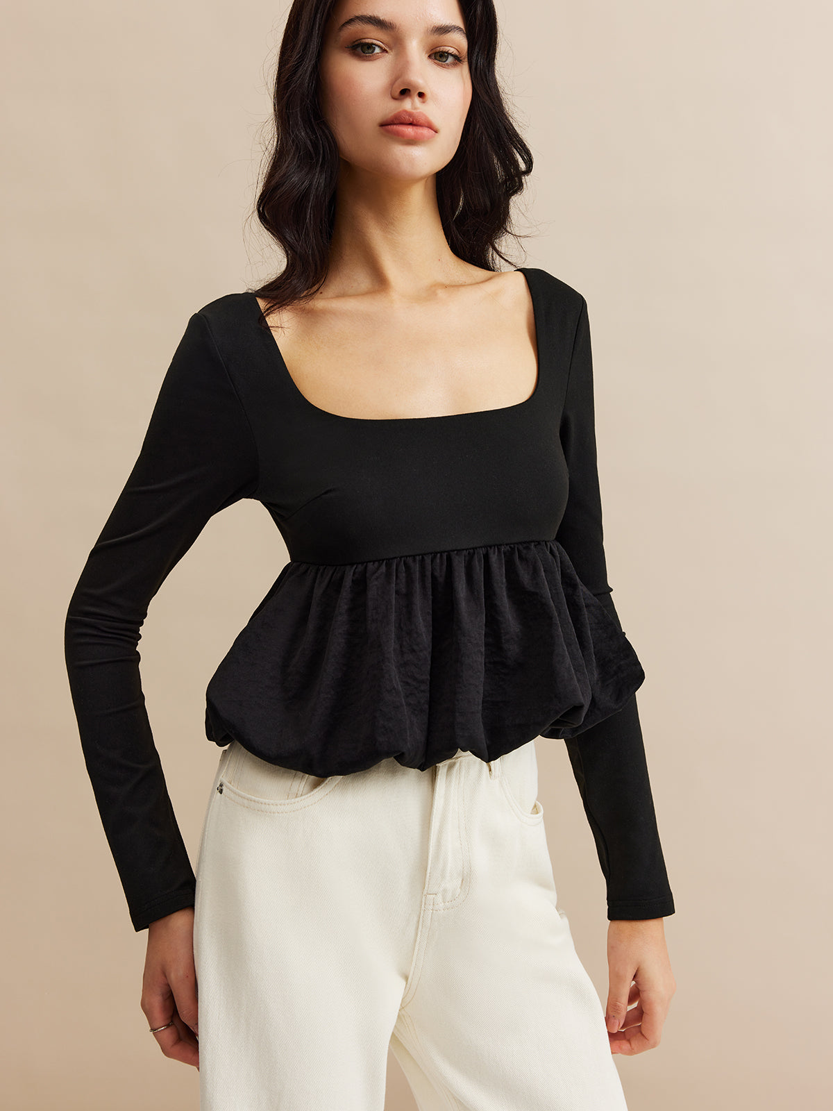 Square Neck Bud Waist Blouse