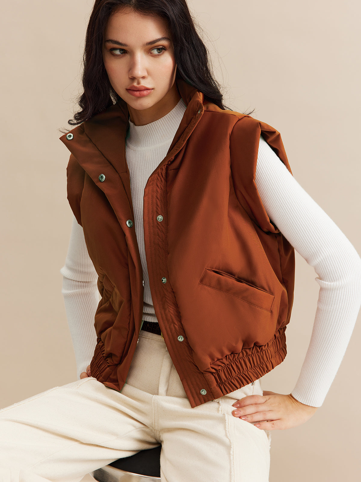 Stand Collar Button Warm Vest