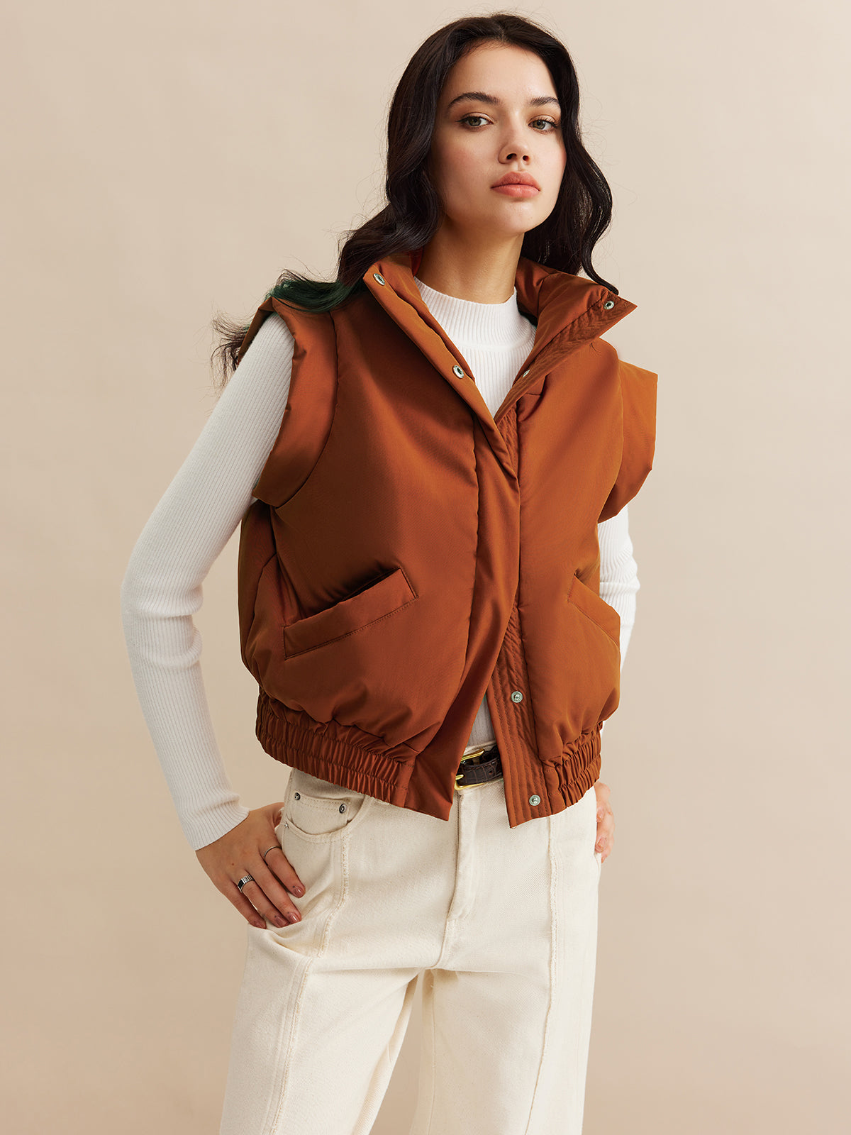 Stand Collar Button Warm Vest