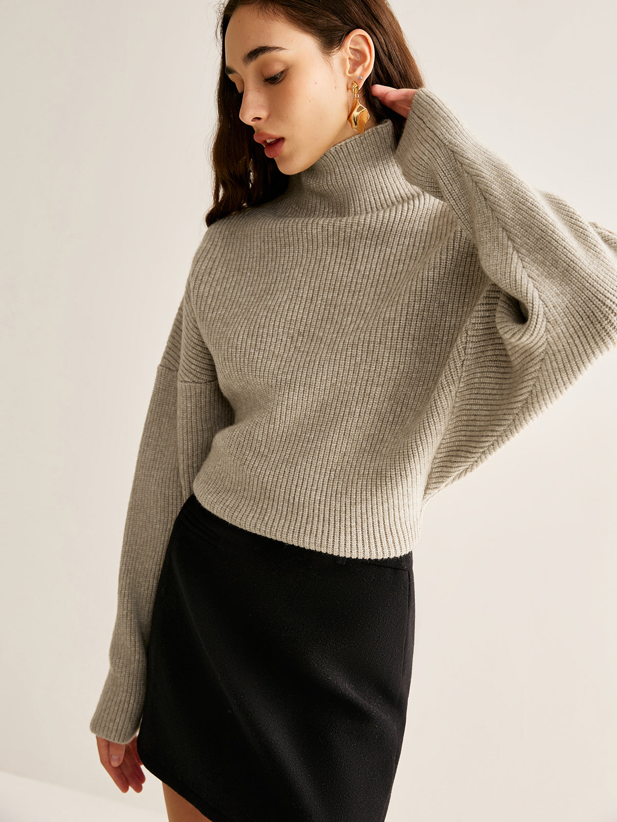 Wool-Blend Turtleneck Sweater Without Belt