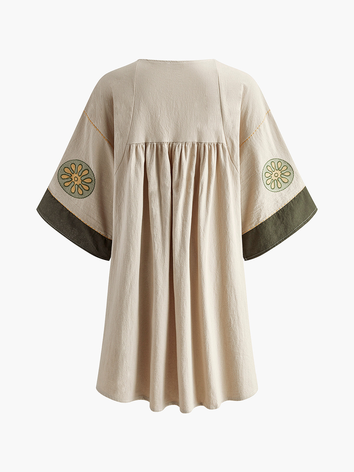 Boheme Embroidery Pleated Half-Sleeve Dress