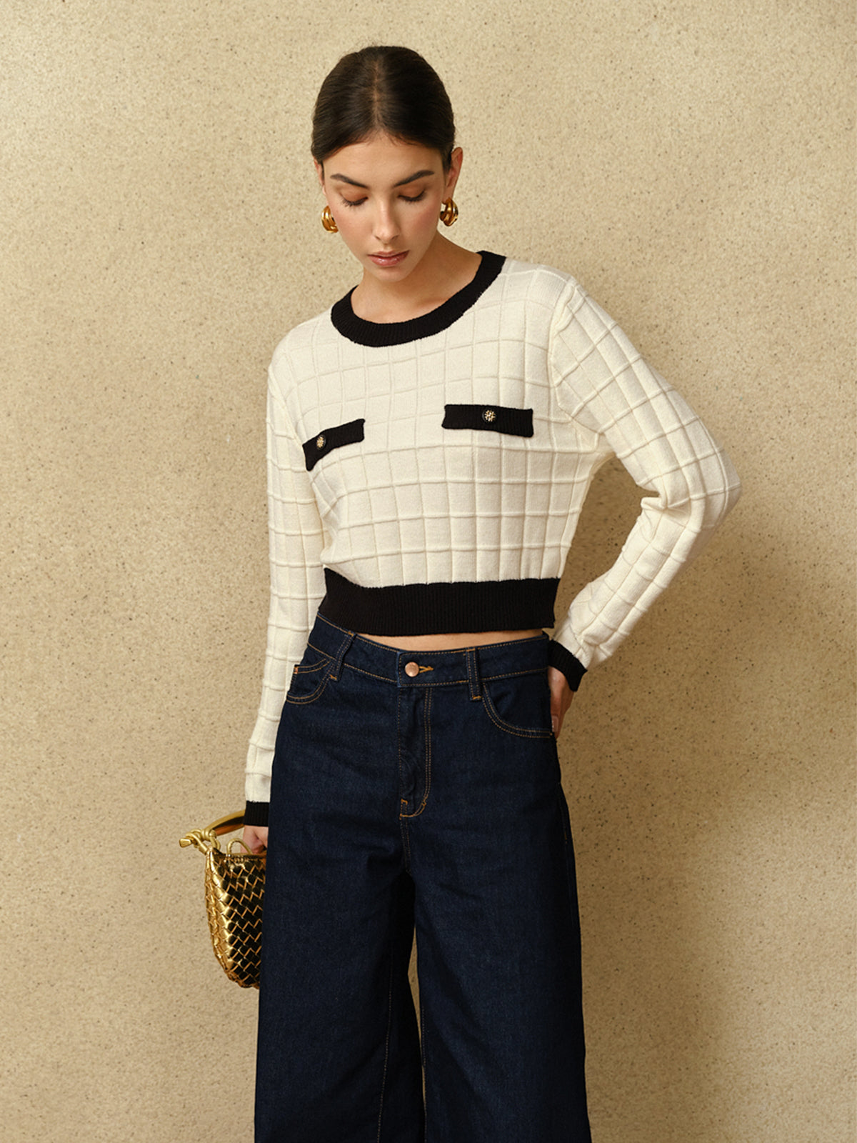 Contrast Trim Plaid Pullover Sweater