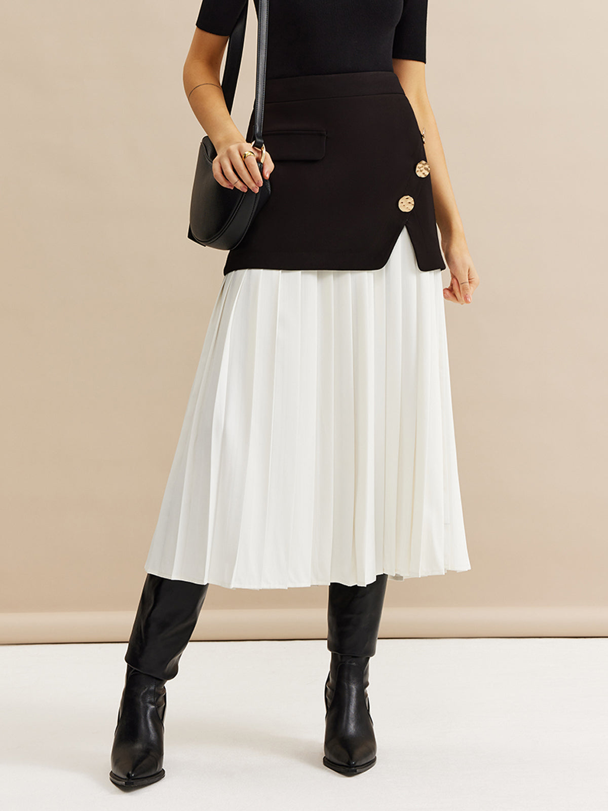 Pleated Panel Midi Skirt