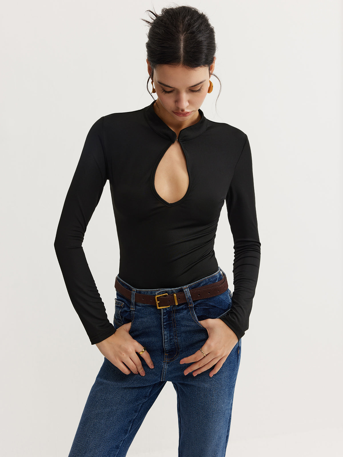 Keyhole Neckline Thin Bodysuit