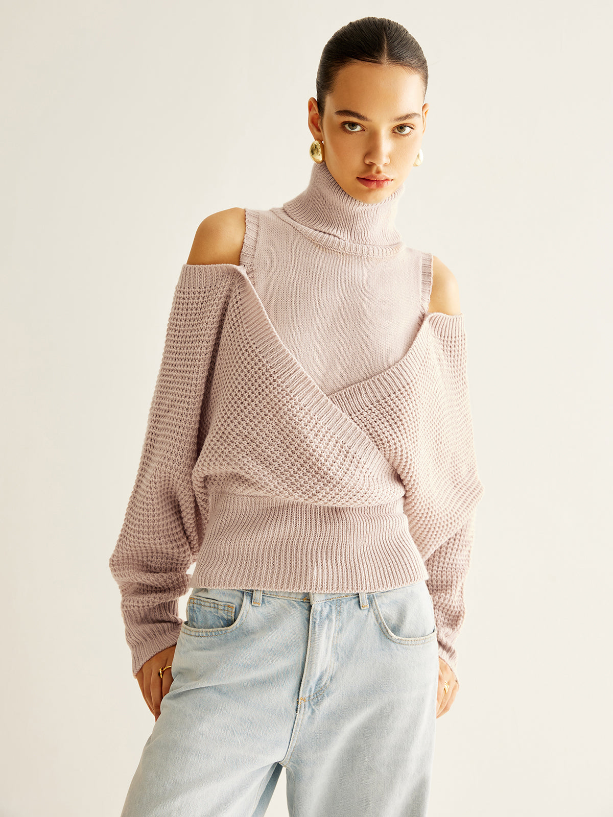 Wool-Blend Turtleneck Cinched Knit Top