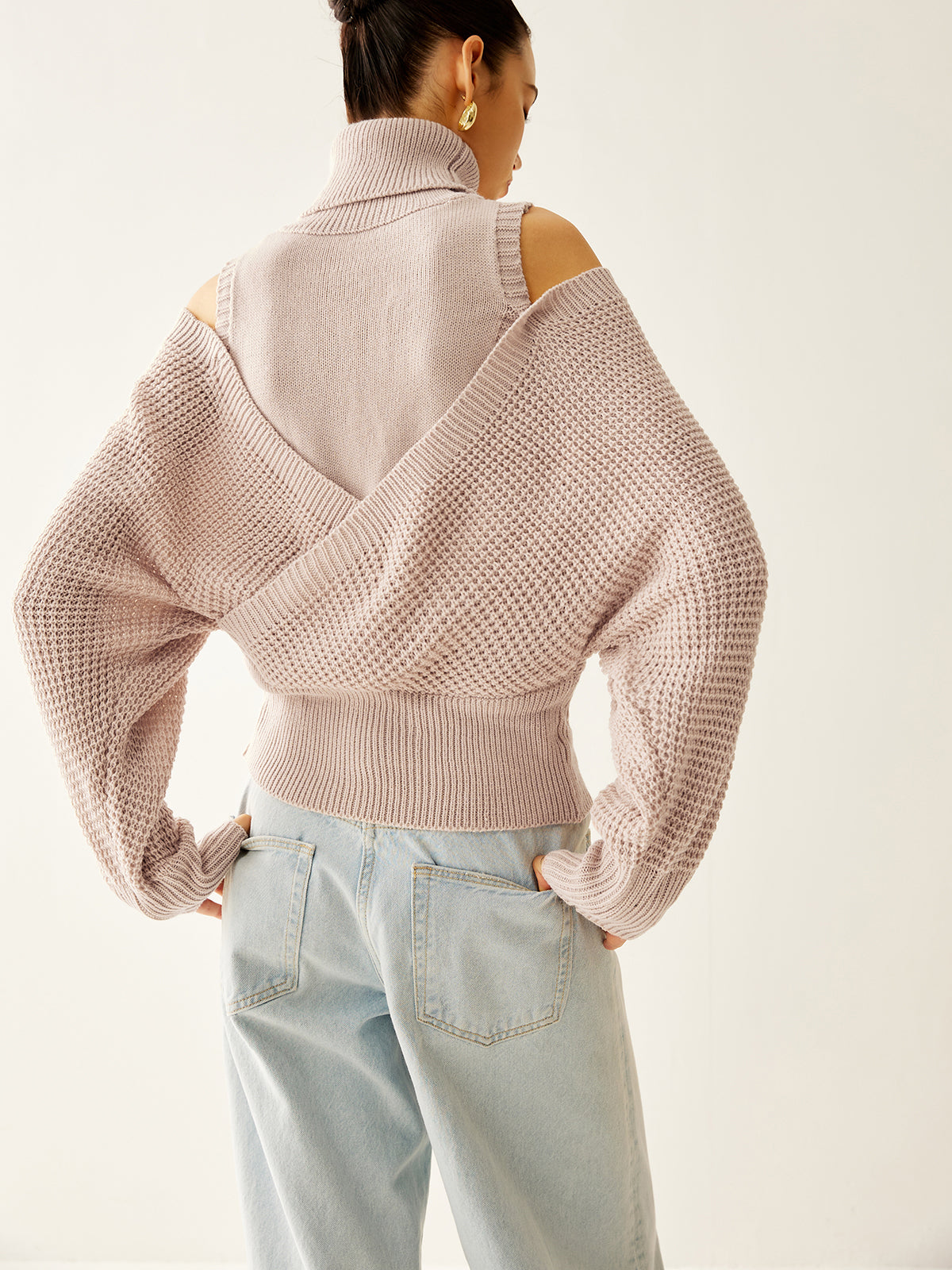 Wool-Blend Turtleneck Cinched Knit Top