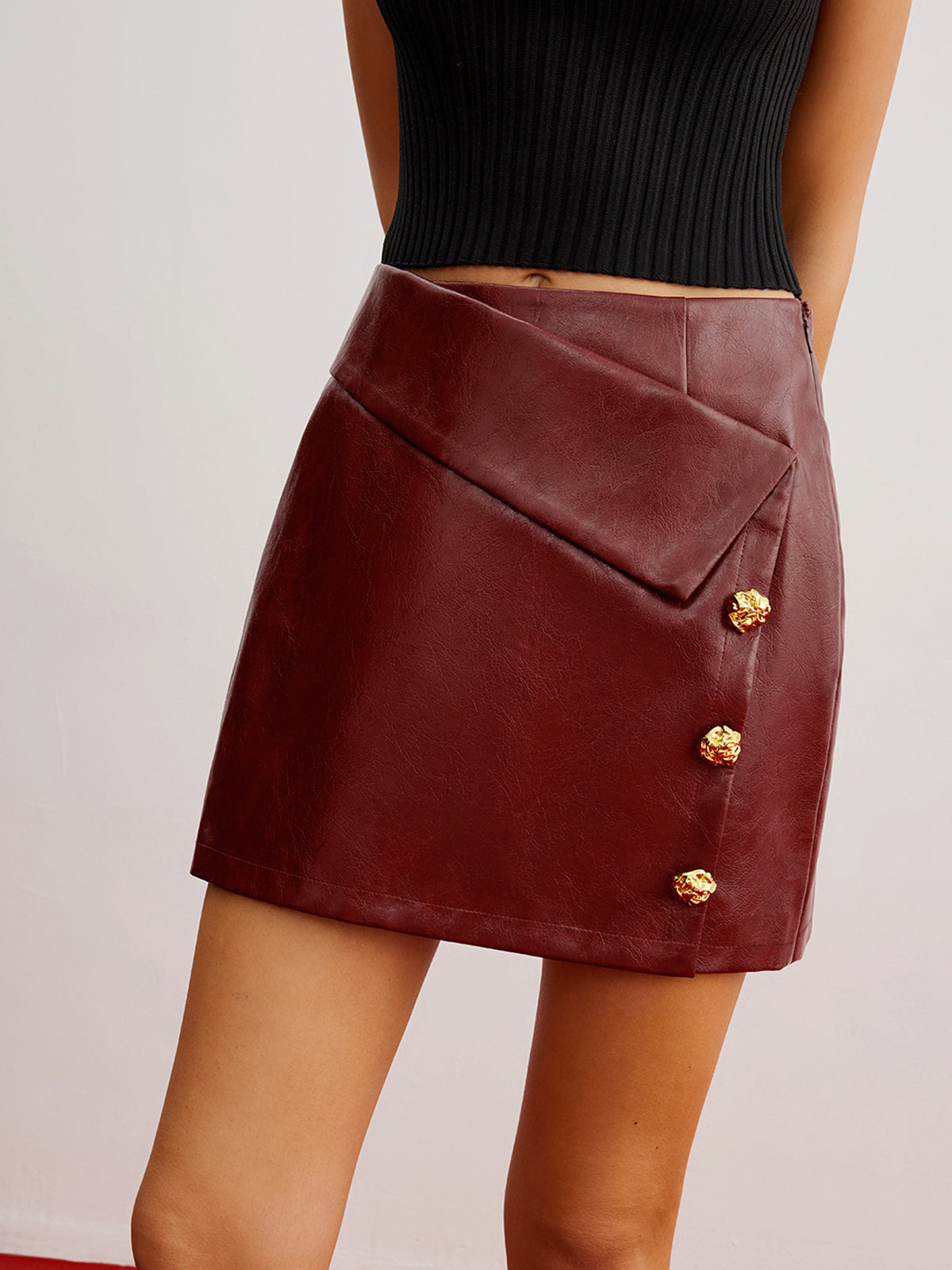 Metal-Detail PU Leather Zipper Skirt