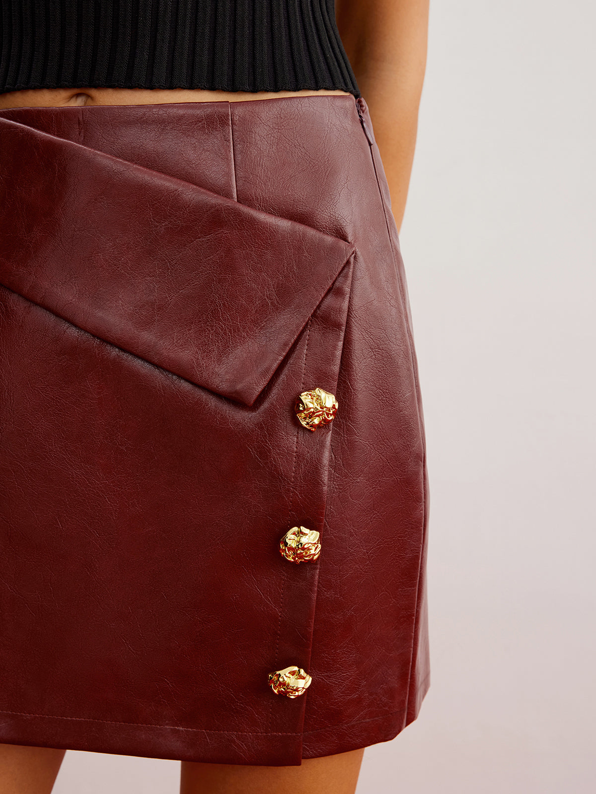 Metal-Detail PU Leather Zipper Skirt