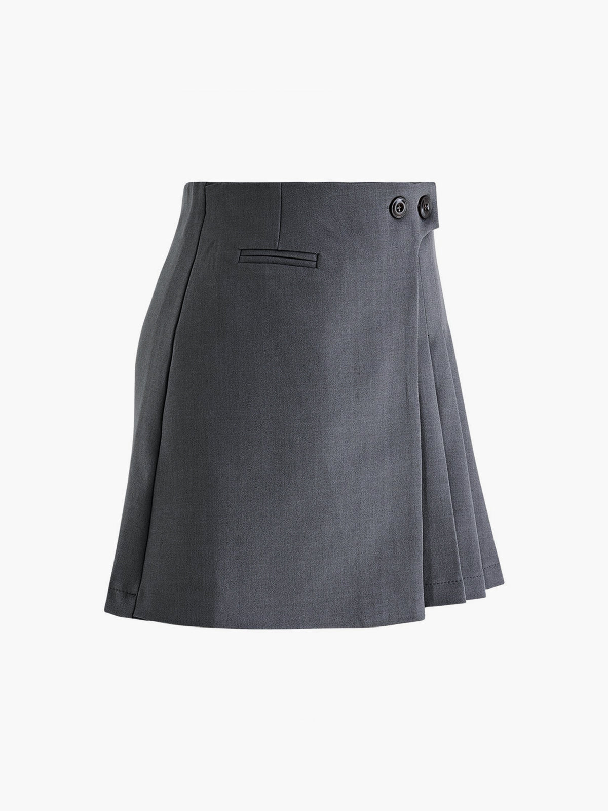 Button Zipper Pleated Suit Skirt