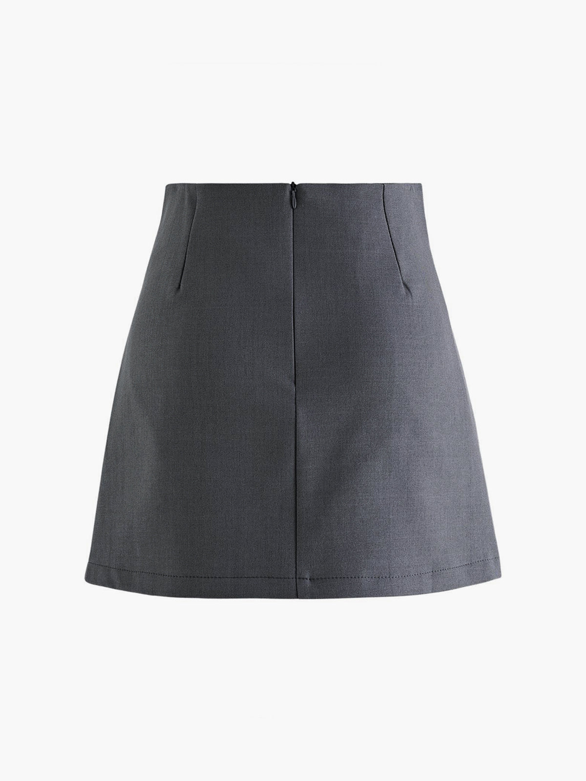 Button Zipper Pleated Suit Skirt