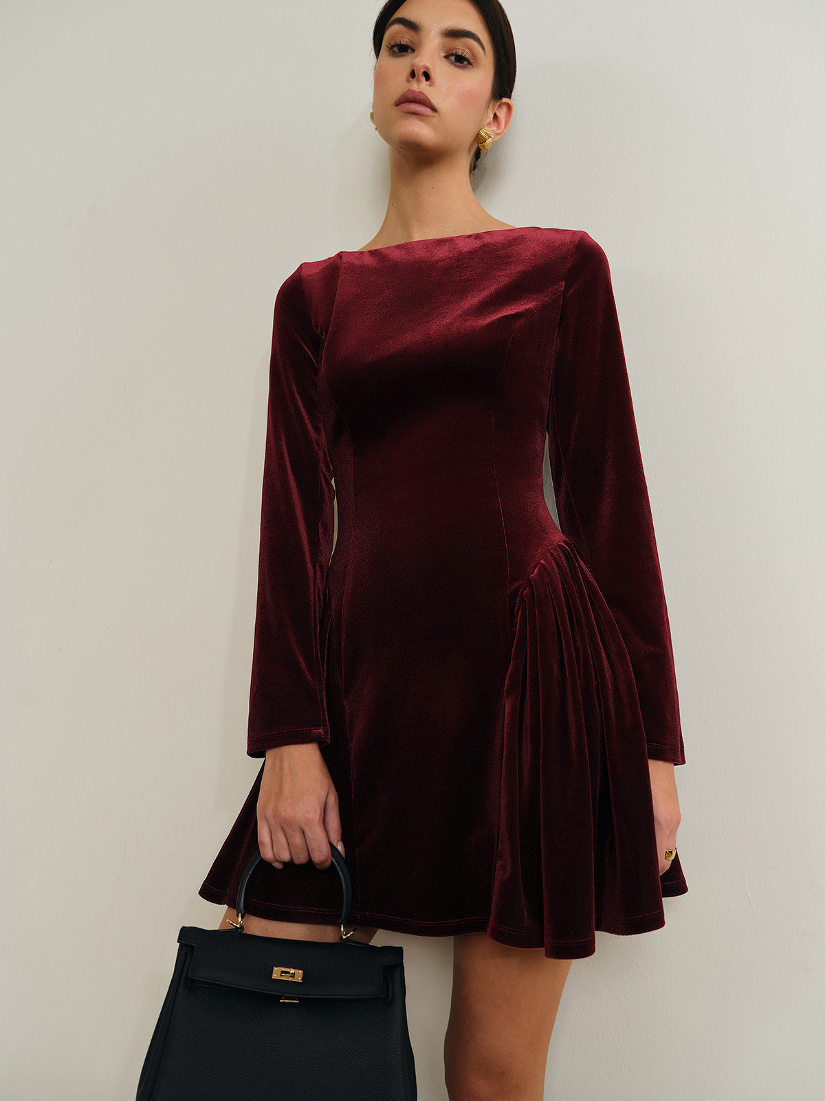 Pleated Panel Velvet Dress