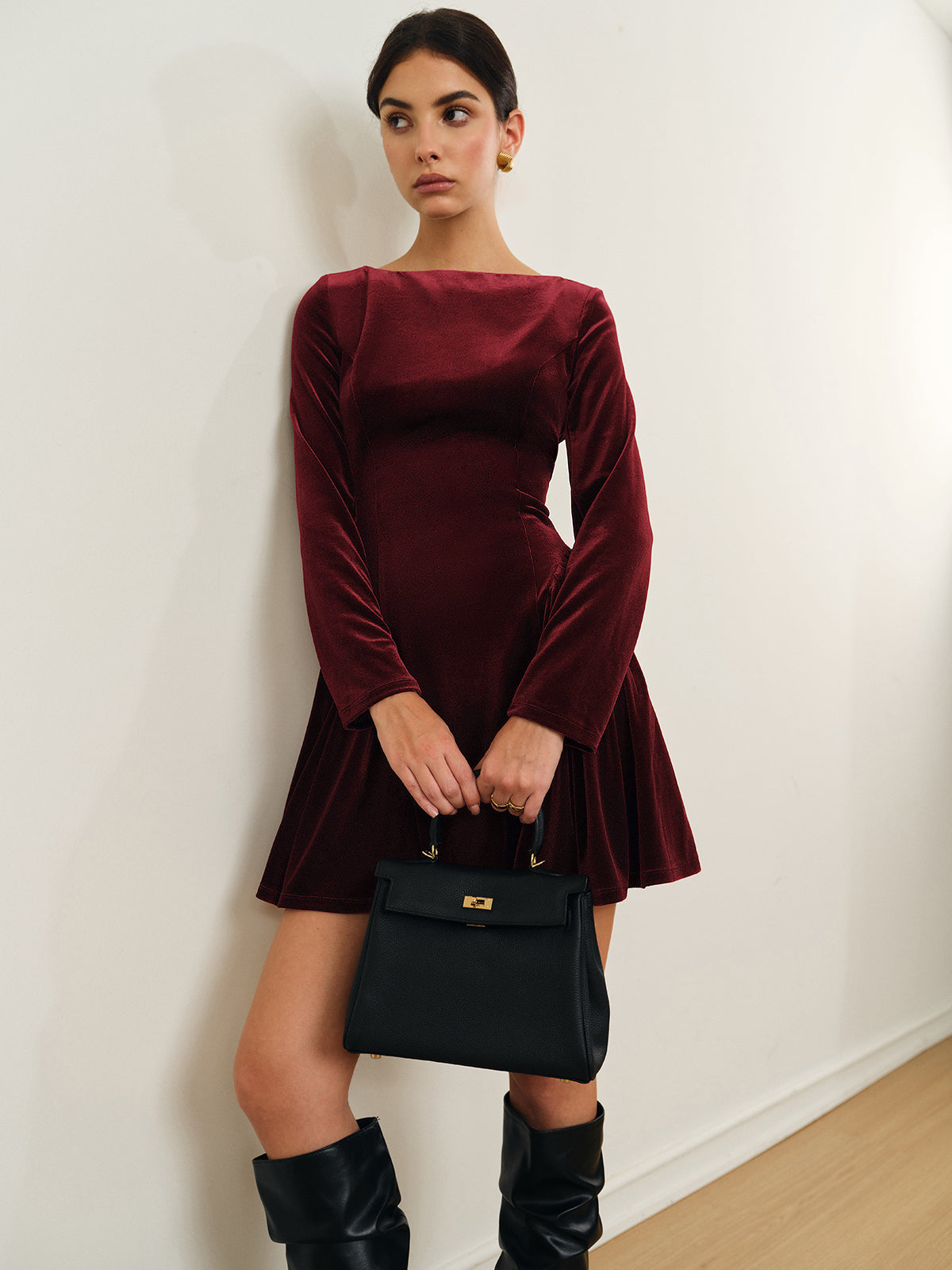 Pleated Panel Velvet Dress