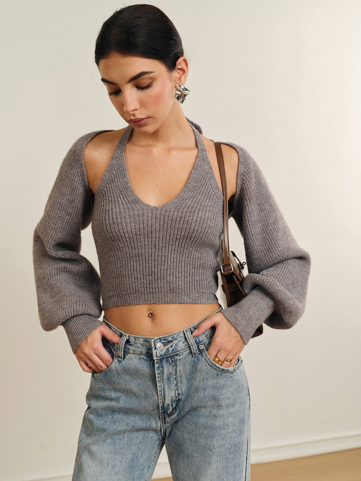 Bee Sleeve Halter Sweater Co-ord