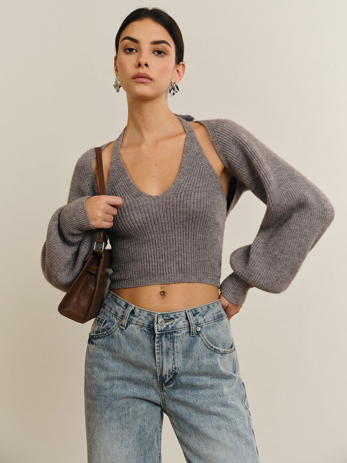 Bee Sleeve Halter Sweater Co-ord